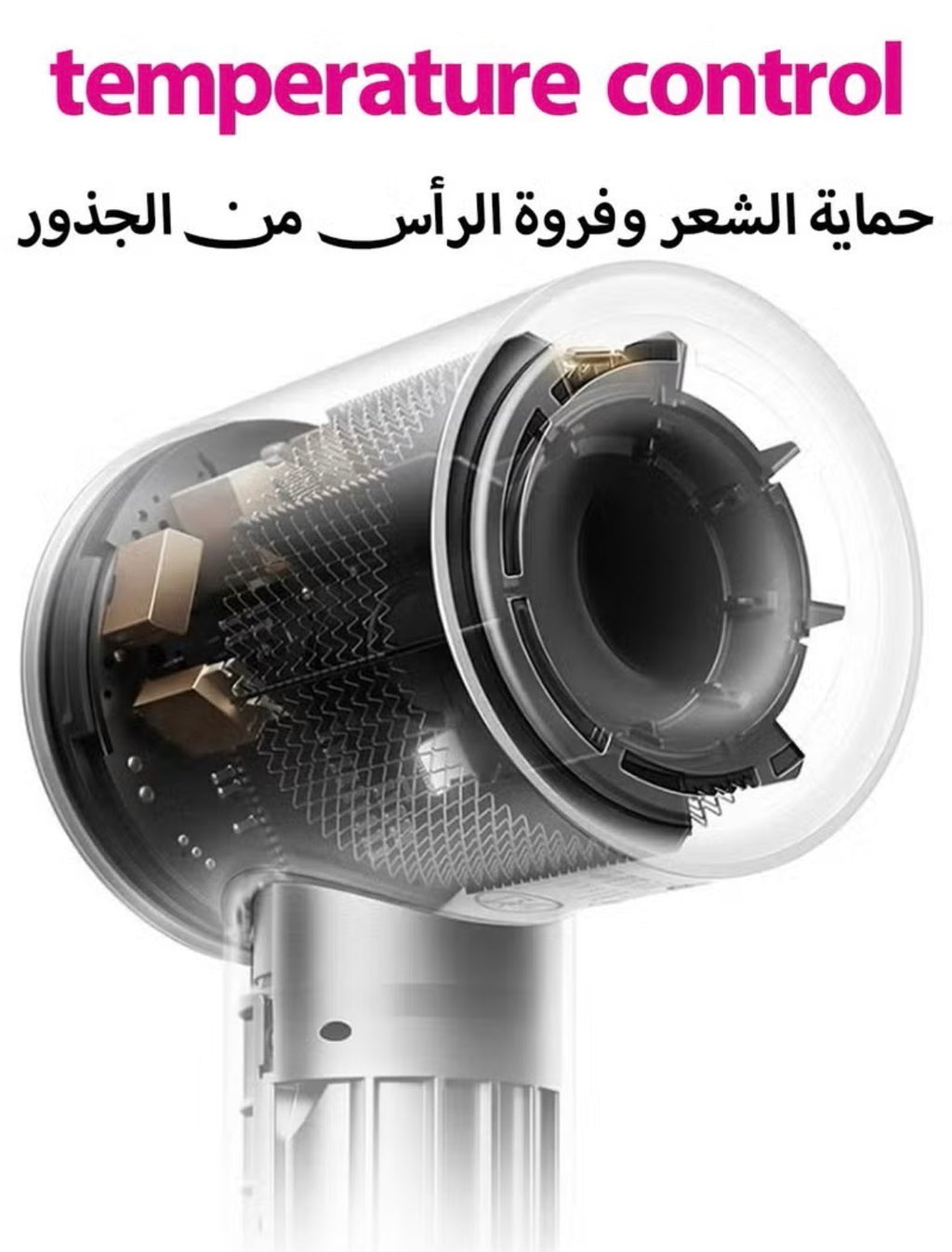 High Speed Silent Hair Dryer, Grey and Fuchsia, Lightweight 345g, Temperature Control, 59dB Noise Reduction, with 5 Nozzles and wall mount holder