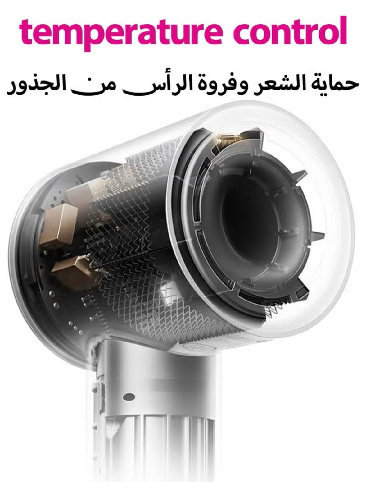 High Speed Silent Hair Dryer, Grey and Fuchsia, Lightweight 345g, Temperature Control, 59dB Noise Reduction, with 5 Nozzles and wall mount holder