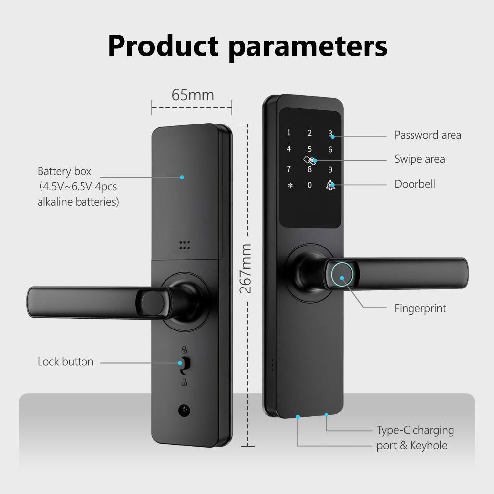 belbas Smart Lock with Fingerprint, Keypad, Tuya WiFi, and 5050 Lock Body