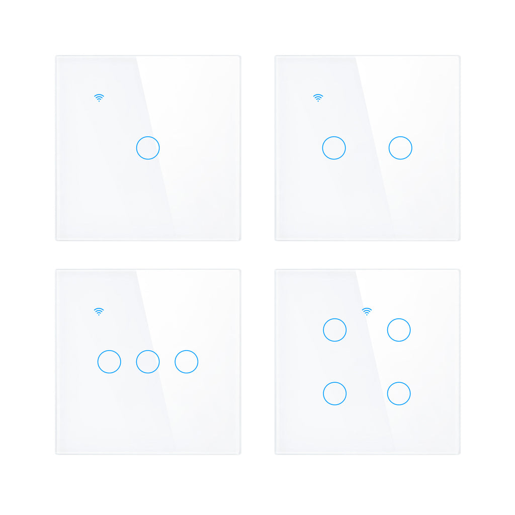 Smart WiFi Light Switch 1/2/3 Gang No Neutral Required works with alexa white | Touch Glass Panel, Works with/without Neutral, Timing & Schedule Function, Black or White Finish, App Remote Control