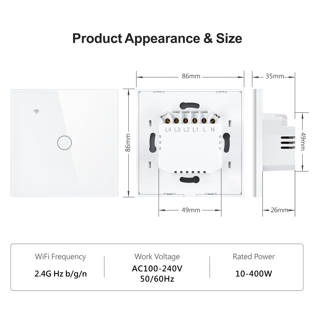 Smart WiFi Light Switch 1/2/3 Gang No Neutral Required works with alexa white | Touch Glass Panel, Works with/without Neutral, Timing & Schedule Function, Black or White Finish, App Remote Control