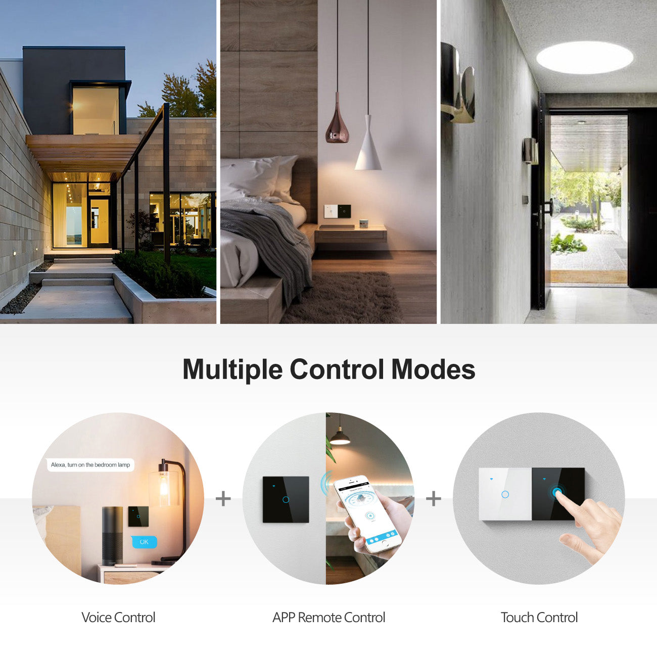 Smart WiFi Light Switch 1/2/3 Gang No Neutral Required works with alexa white | Touch Glass Panel, Works with/without Neutral, Timing & Schedule Function, Black or White Finish, App Remote Control