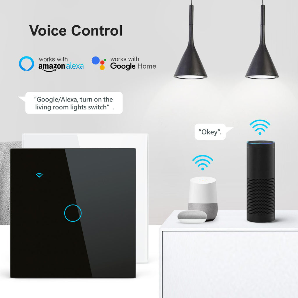 Smart WiFi Light Switch 1/2/3 Gang No Neutral Required works with alexa white | Touch Glass Panel, Works with/without Neutral, Timing & Schedule Function, Black or White Finish, App Remote Control