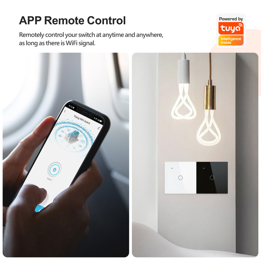 Smart WiFi Light Switch 1/2/3 Gang No Neutral Required works with alexa white | Touch Glass Panel, Works with/without Neutral, Timing & Schedule Function, Black or White Finish, App Remote Control