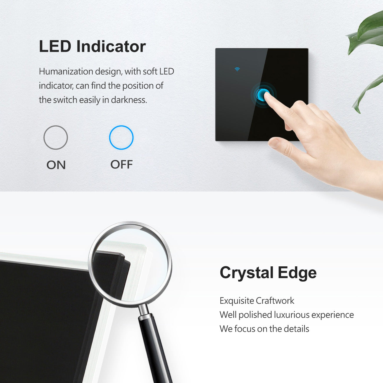 Smart WiFi Light Switch 1/2/3 Gang No Neutral Required works with alexa white | Touch Glass Panel, Works with/without Neutral, Timing & Schedule Function, Black or White Finish, App Remote Control