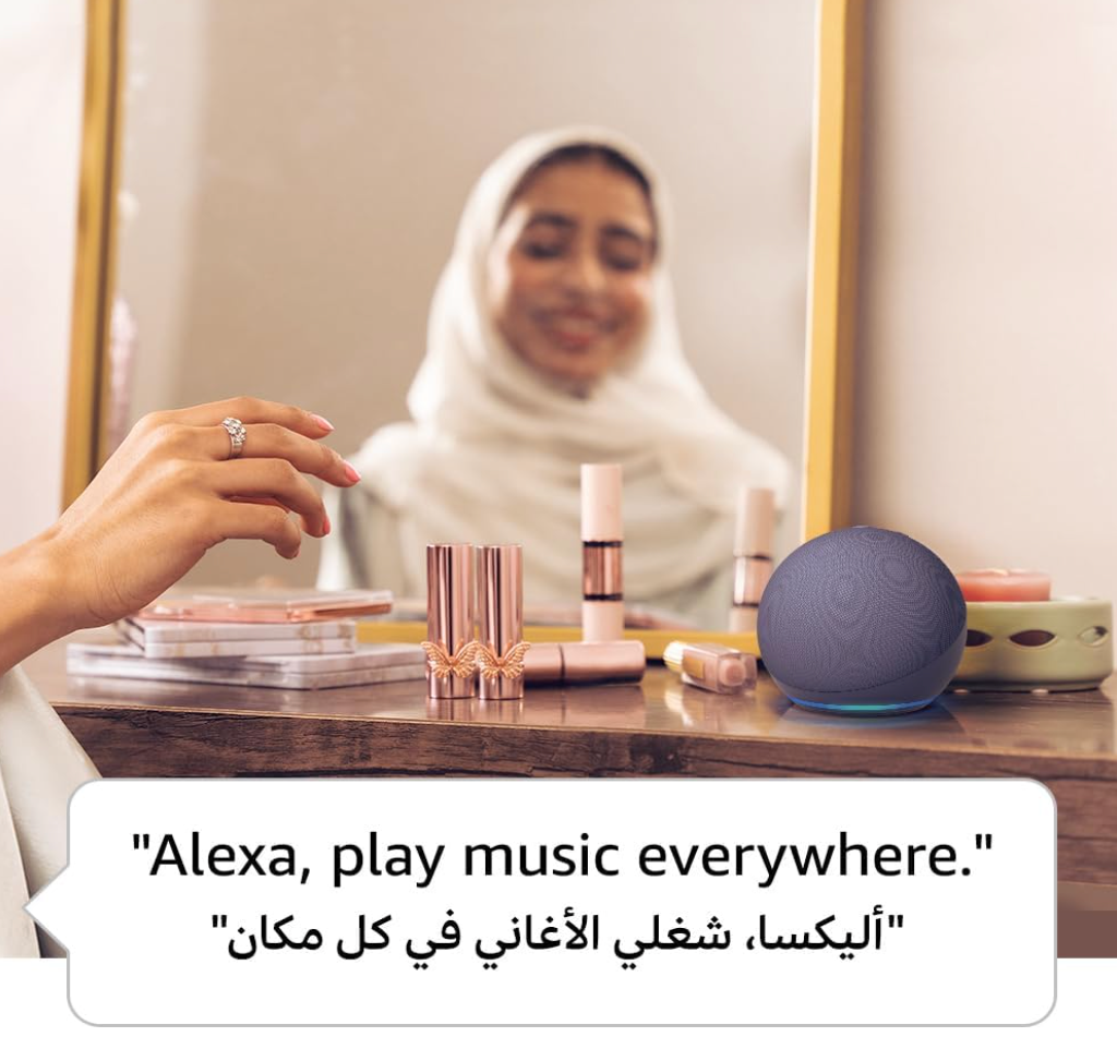 Echo Dot (5th Gen) | smart bluetooth speaker with vibrant sound and Alexa | Use your voice to control smart home devices, play music or the Quran, and more (speaks English & Khaleeji) | Charcoal